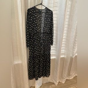 Sheer daisy ruffle floor length cardigan. Small